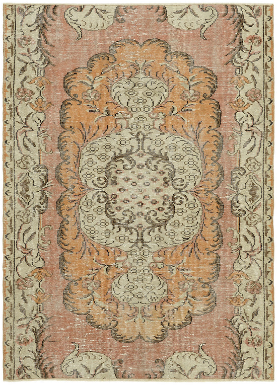 5x6 Beige Turkish Vintage Area Rug - 45837
