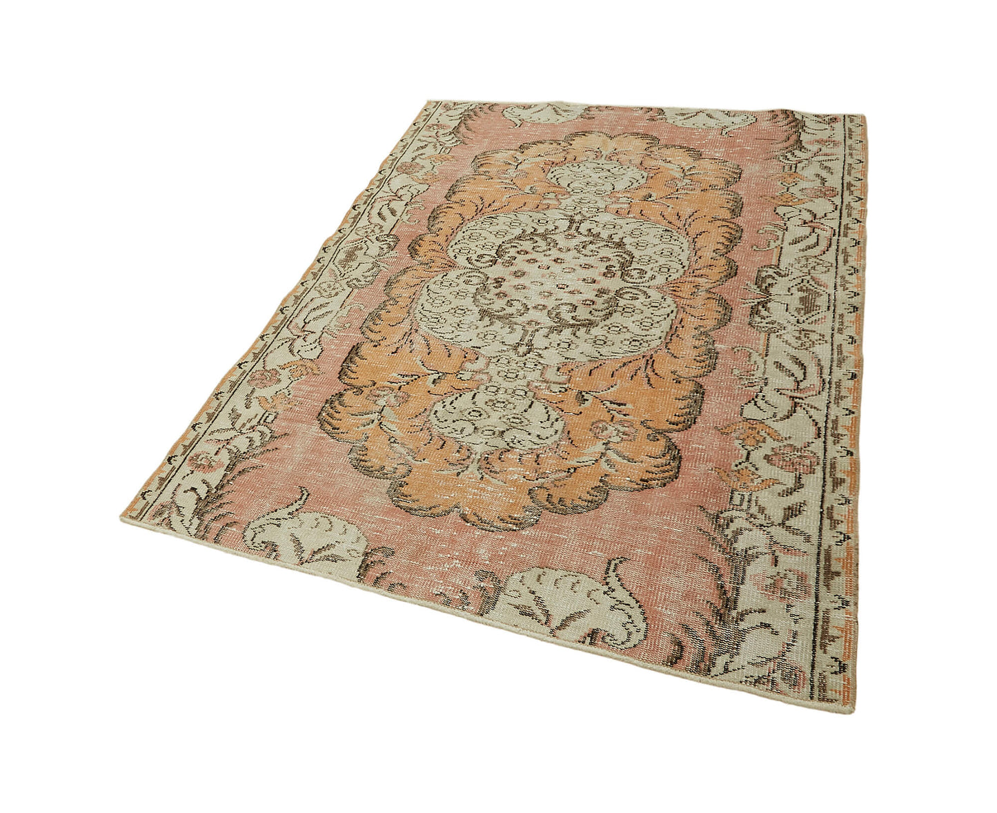 5x6 Beige Turkish Vintage Area Rug - 45837