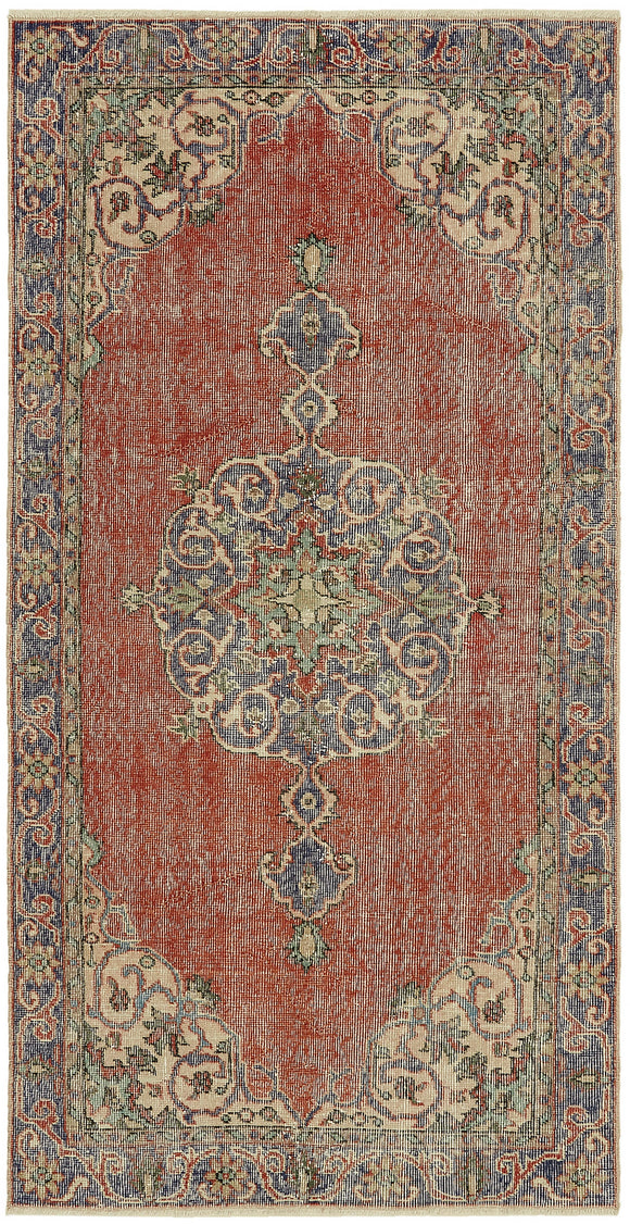 3x7 Red Turkish Vintage Area Rug - 45876