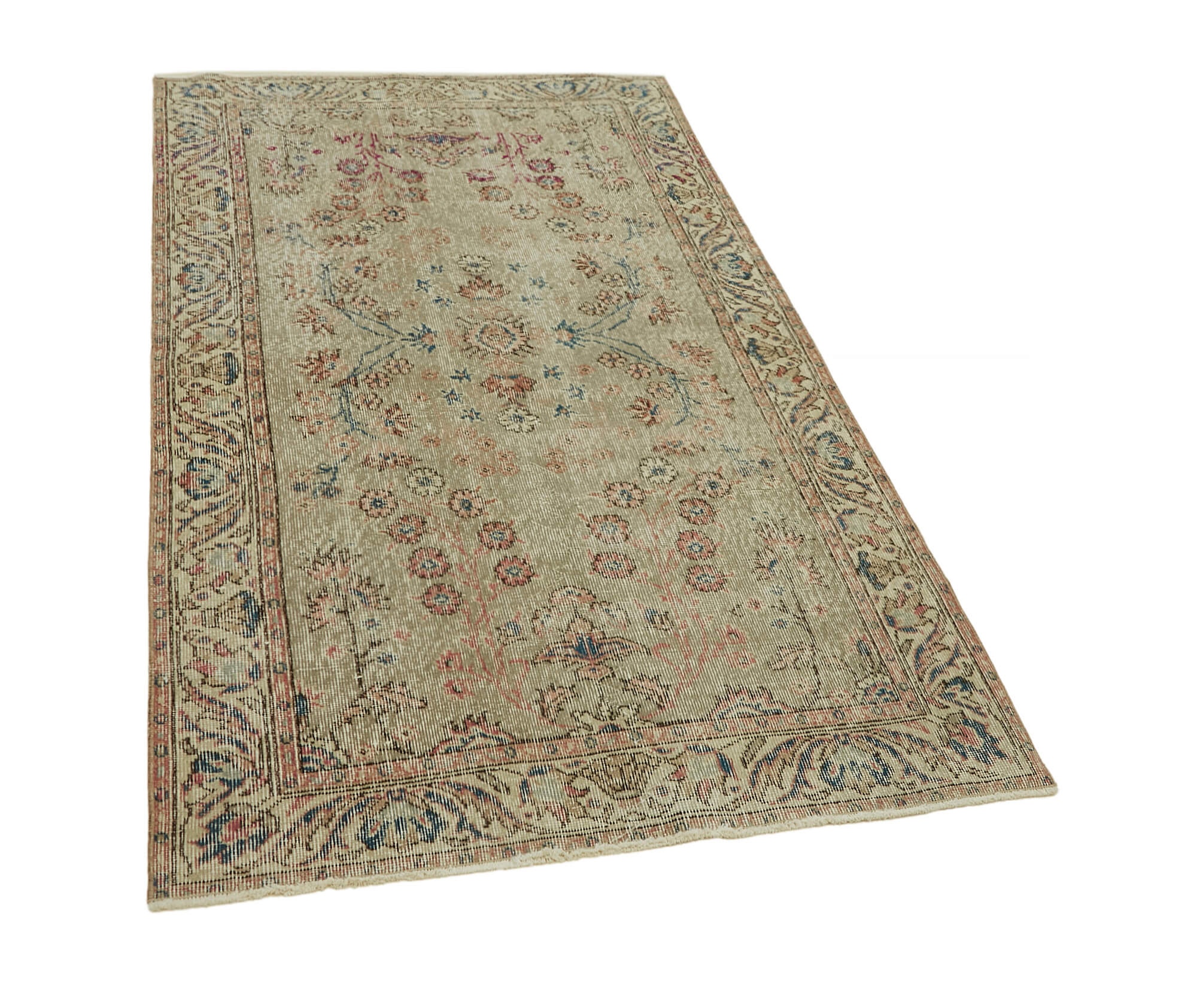 4x6 Beige Turkish Vintage Area Rug - 45890