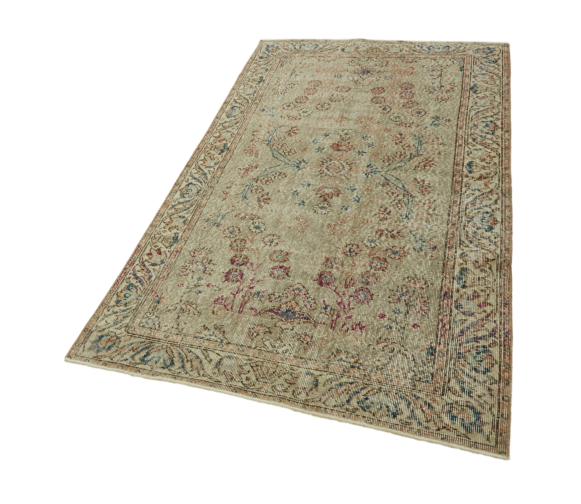 4x6 Beige Turkish Vintage Area Rug - 45890