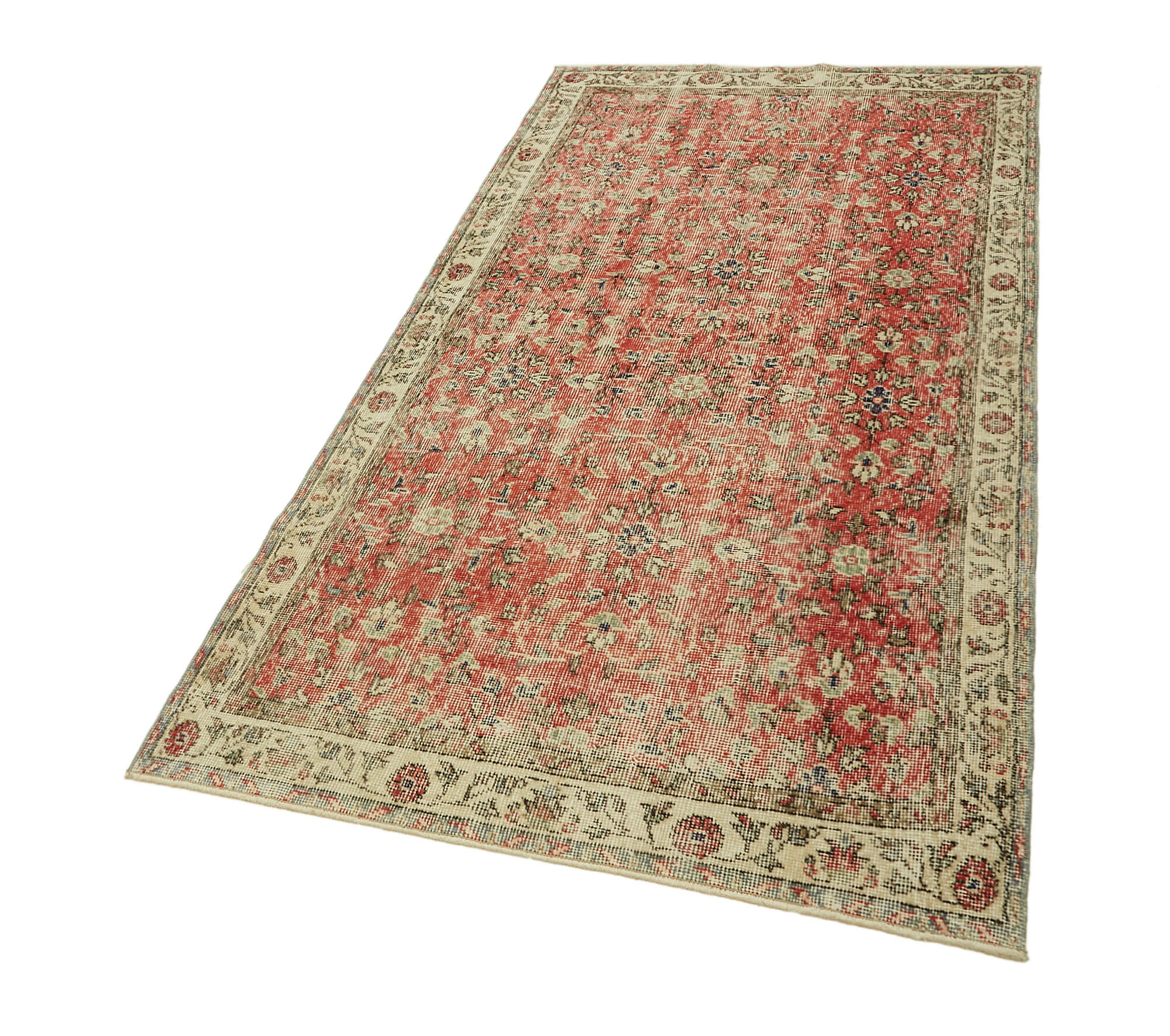 4x7 Red Turkish Vintage Area Rug - 45893