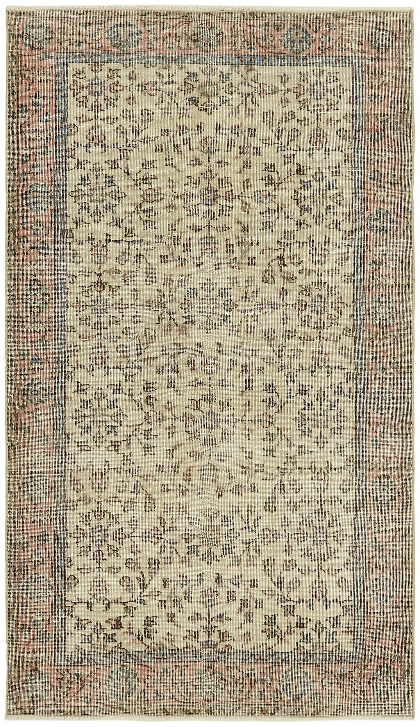 4x7 Beige Turkish Vintage Area Rug - 45896