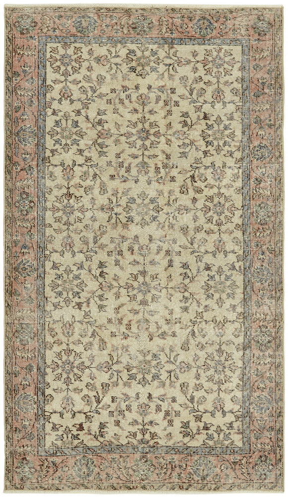 4x7 Beige Turkish Vintage Area Rug - 45896