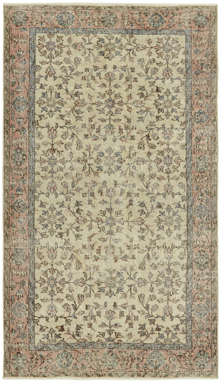 4x7 Beige Turkish Vintage Area Rug - 45896