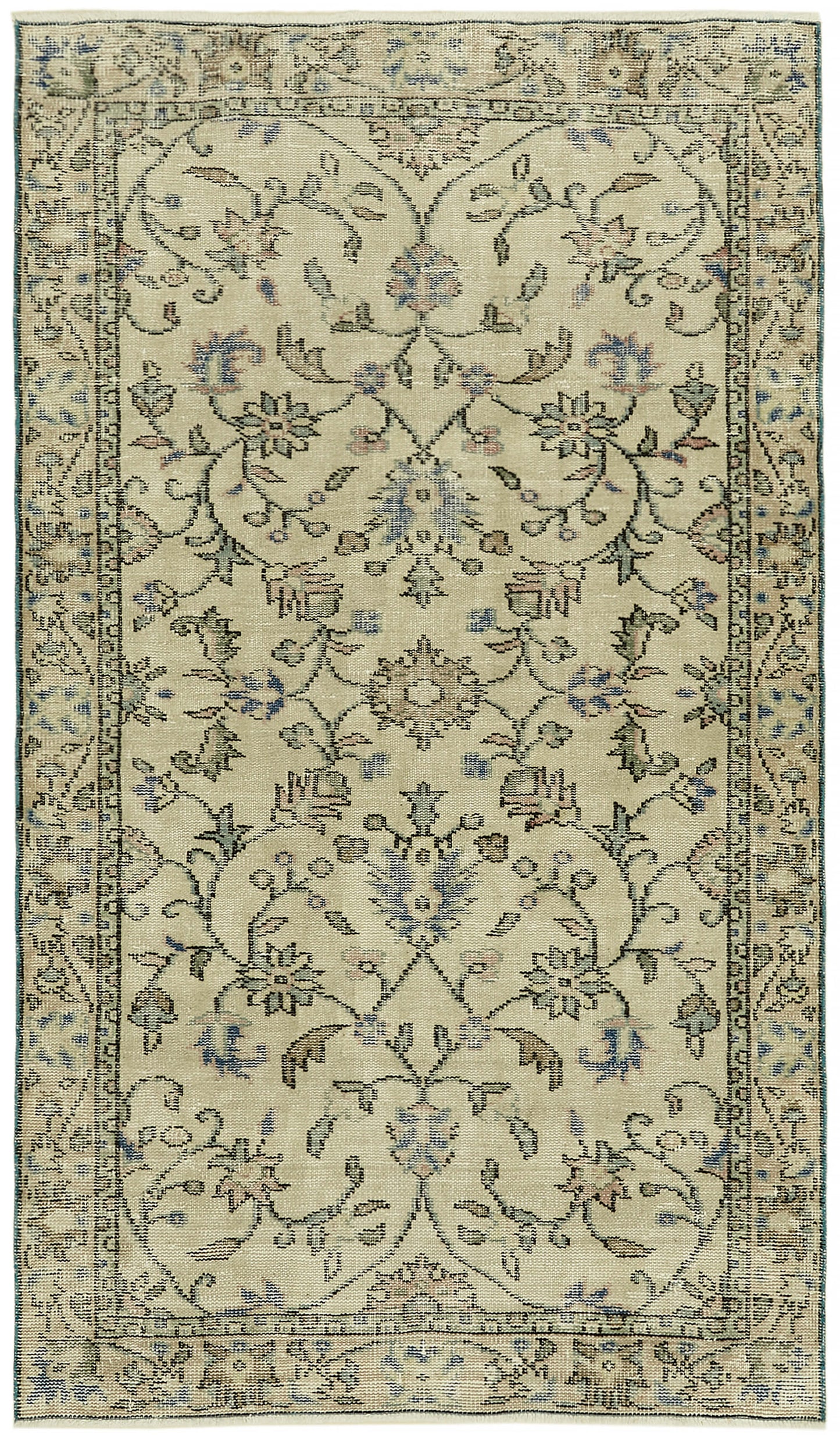4x7 Beige Turkish Vintage Area Rug - 45897