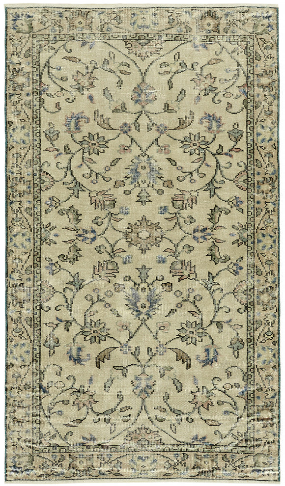 4x7 Beige Turkish Vintage Area Rug - 45897