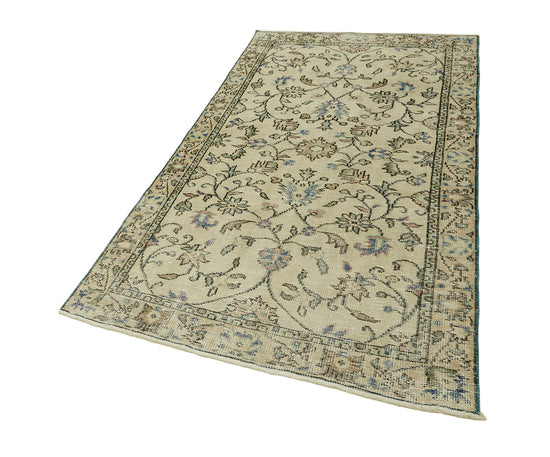 4x7 Beige Turkish Vintage Area Rug - 45897
