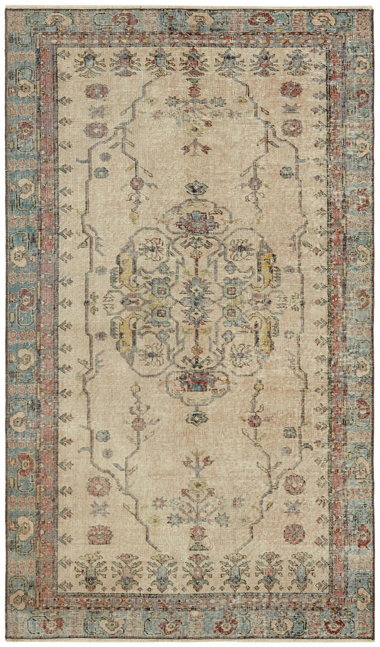 4x7 Beige Turkish Vintage Area Rug - 45902