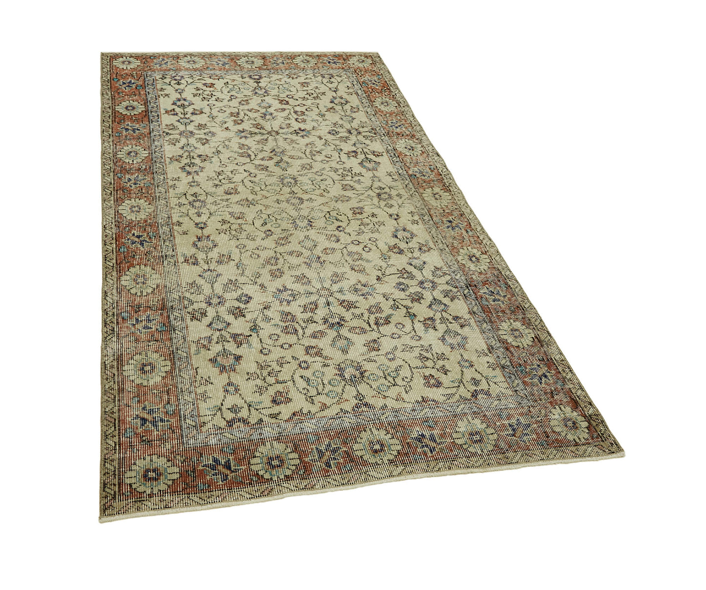 4x6 Beige Turkish Vintage Area Rug - 45908