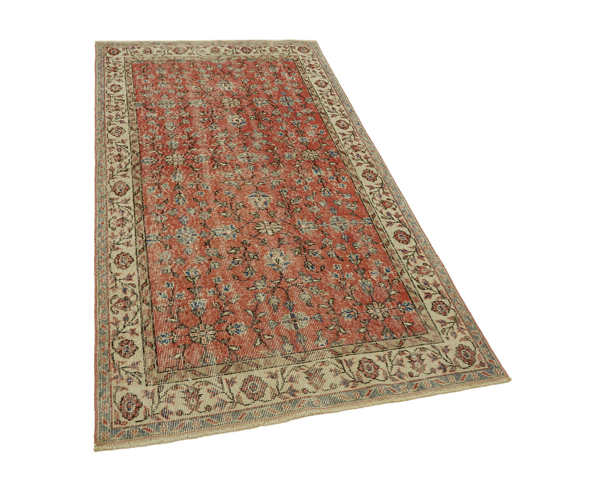 4x7 Red Turkish Vintage Area Rug - 45915
