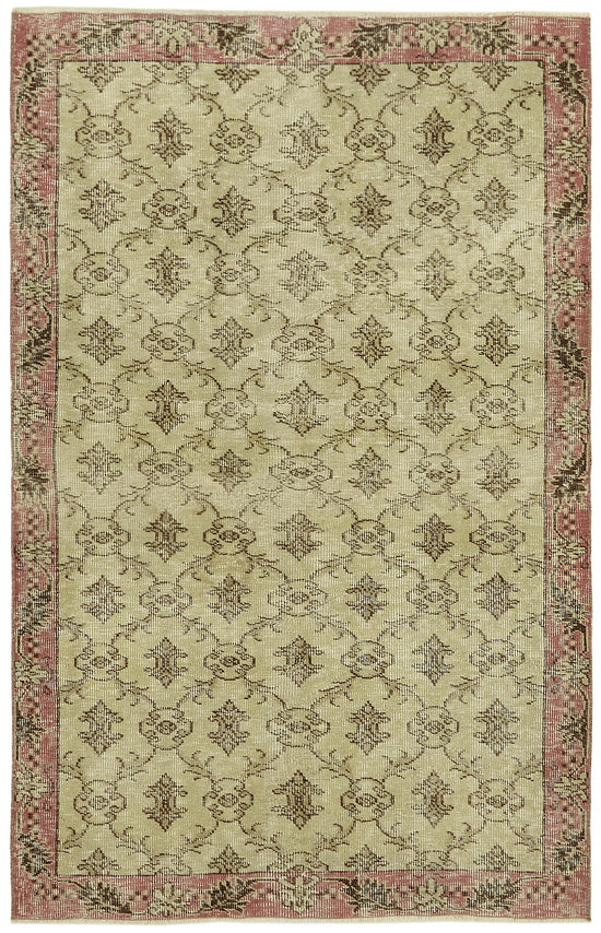 4x6 Beige Turkish Vintage Area Rug - 45922