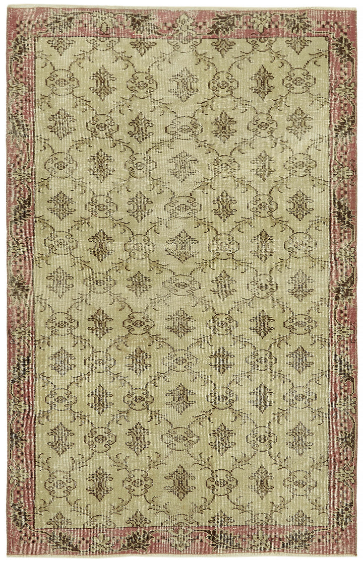 4x6 Beige Turkish Vintage Area Rug - 45922