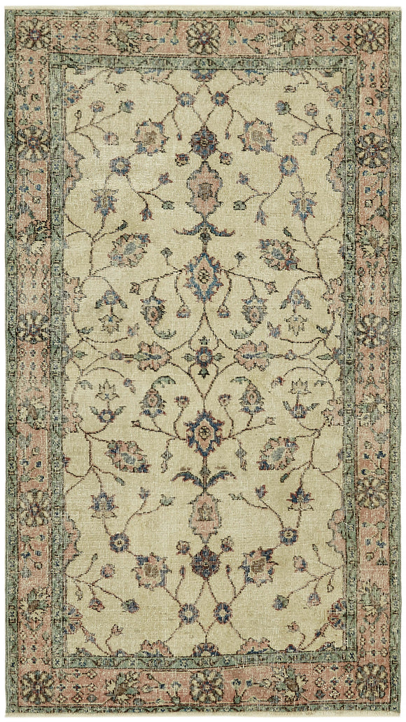4x6 Beige Turkish Vintage Area Rug - 45923