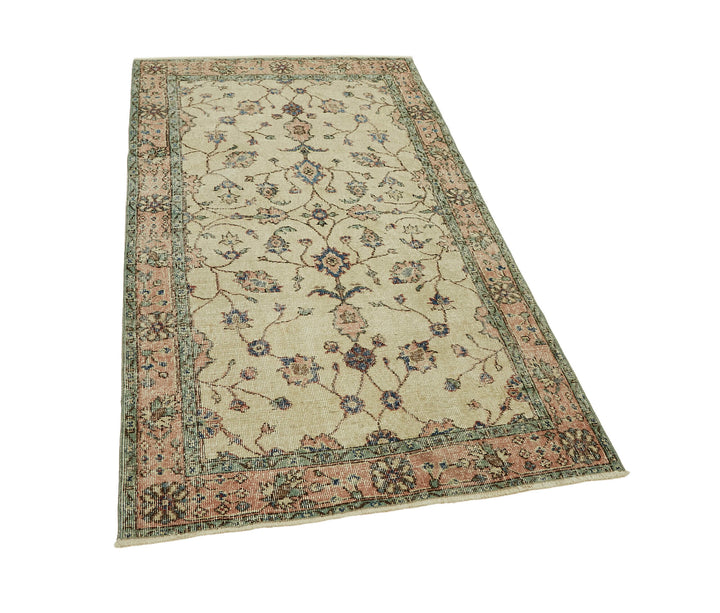 4x6 Beige Turkish Vintage Area Rug - 45923
