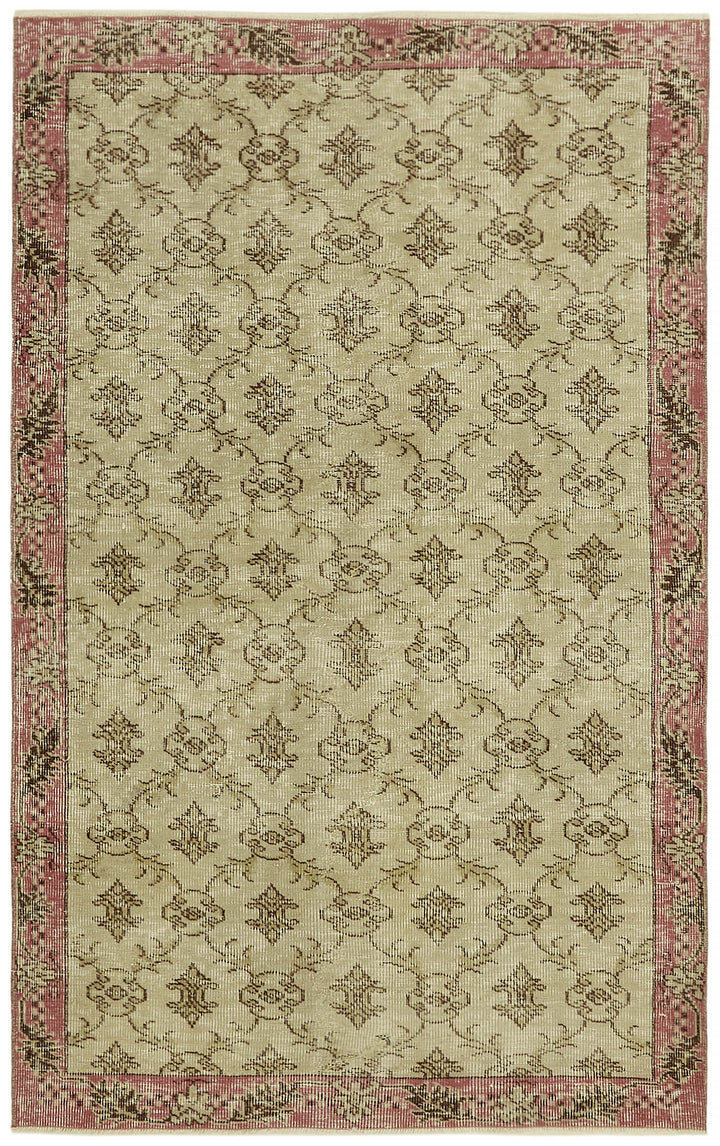 4x6 Beige Turkish Vintage Area Rug - 45926