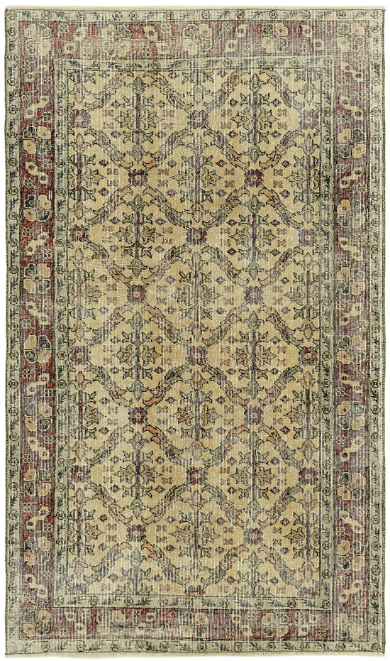 4x6 Beige Turkish Vintage Area Rug - 45927