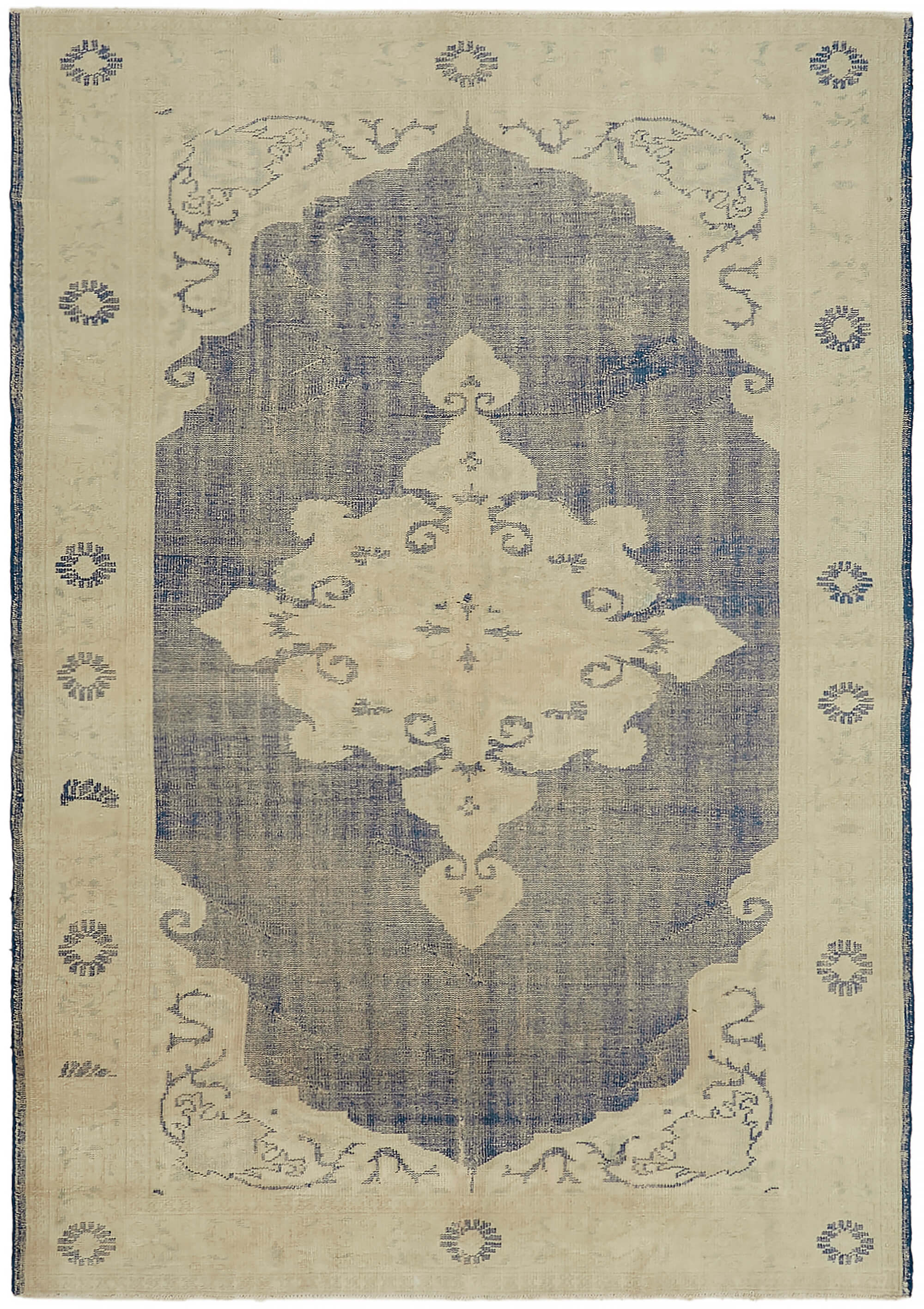 7x10 Beige Turkish Vintage Area Rug - 46049