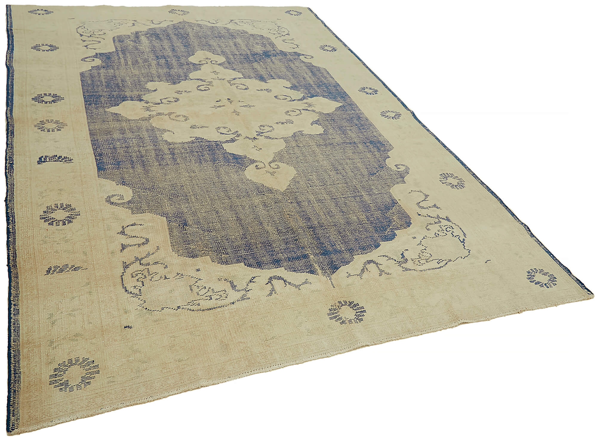 7x10 Beige Turkish Vintage Area Rug - 46049