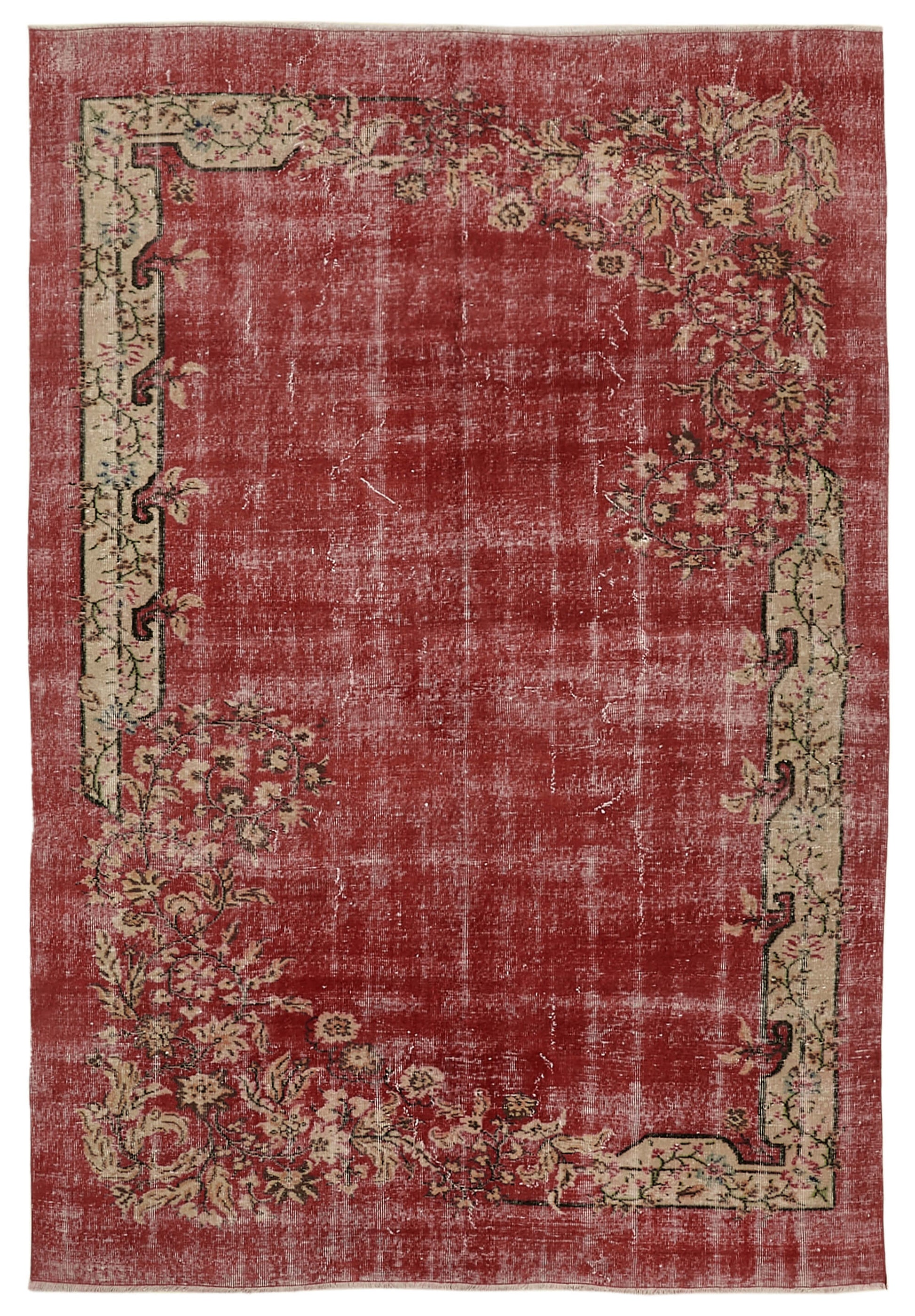 7x10 Red Turkish Vintage Area Rug - 46053