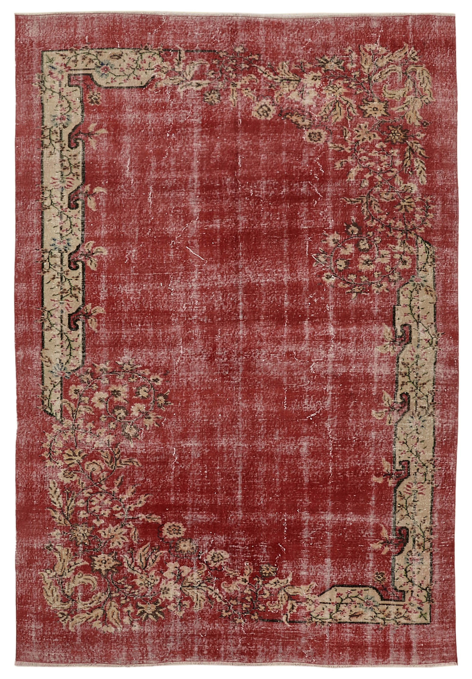 7x10 Red Turkish Vintage Area Rug - 46053