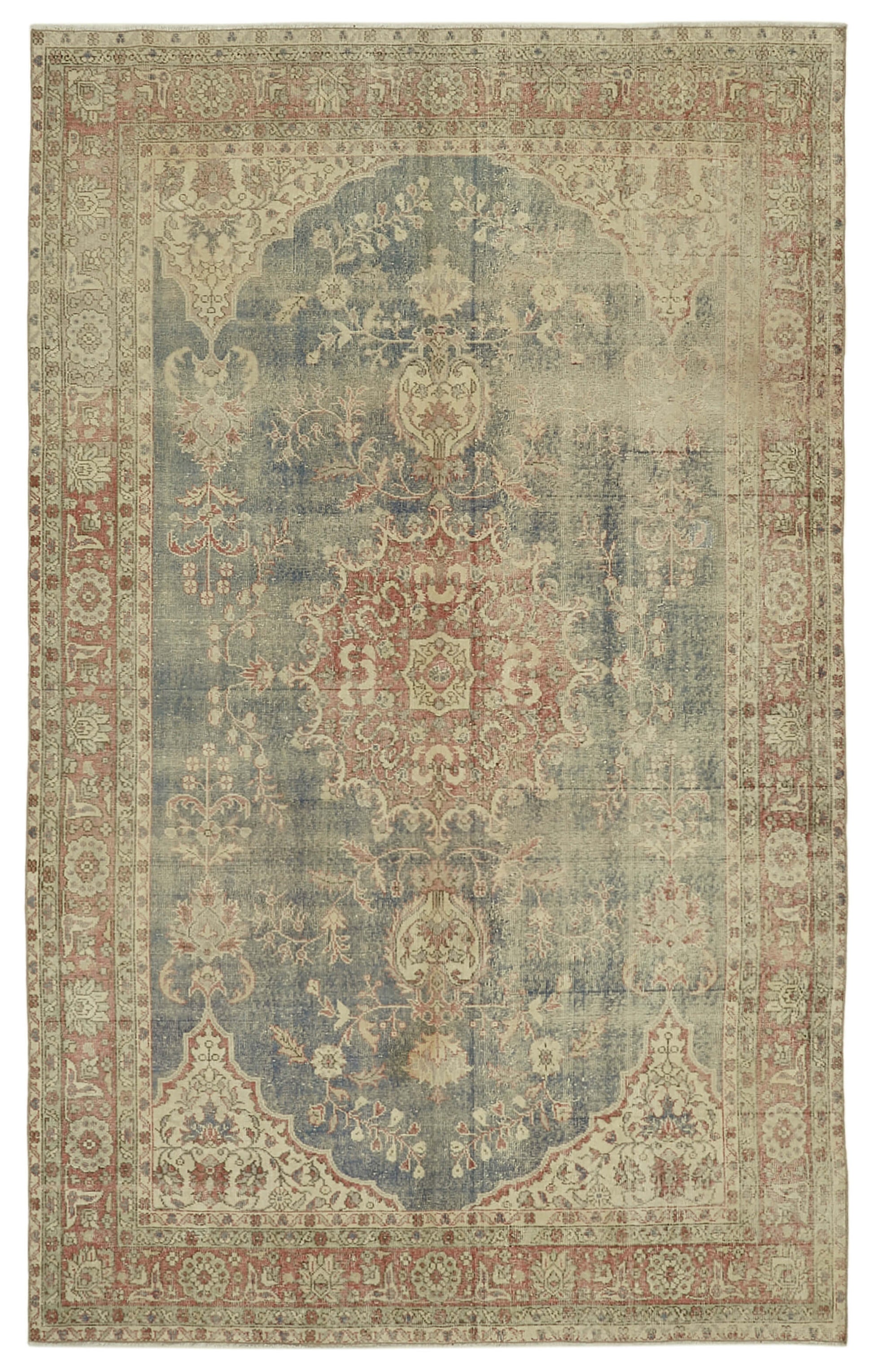7x11 Beige Turkish Vintage Area Rug - 46057