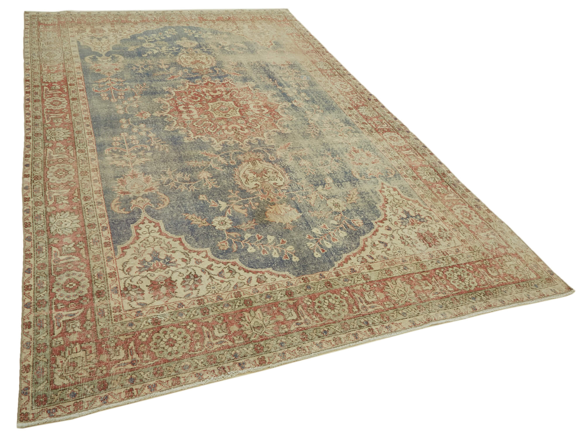 7x11 Beige Turkish Vintage Area Rug - 46057