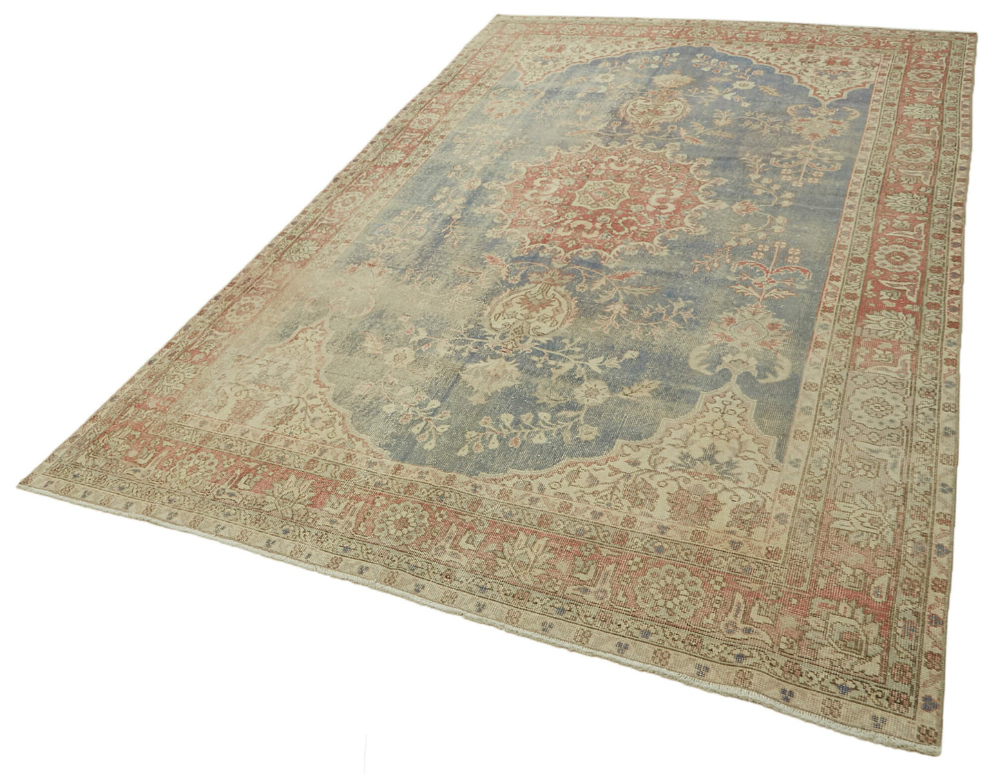 7x11 Beige Turkish Vintage Area Rug - 46057