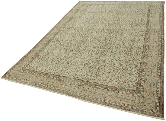 7x10 Beige Turkish Vintage Area Rug - 46069