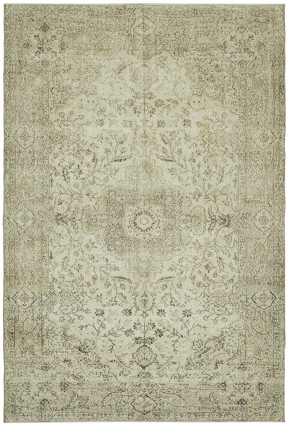 7x10 Beige Turkish Vintage Area Rug - 46072