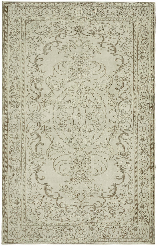 6x9 Beige Turkish Vintage Area Rug - 46083