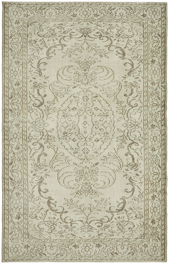 6x9 Beige Turkish Vintage Area Rug - 46083