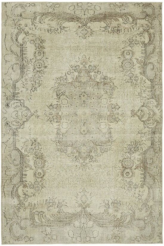 7x10 Beige Turkish Vintage Area Rug - 46084