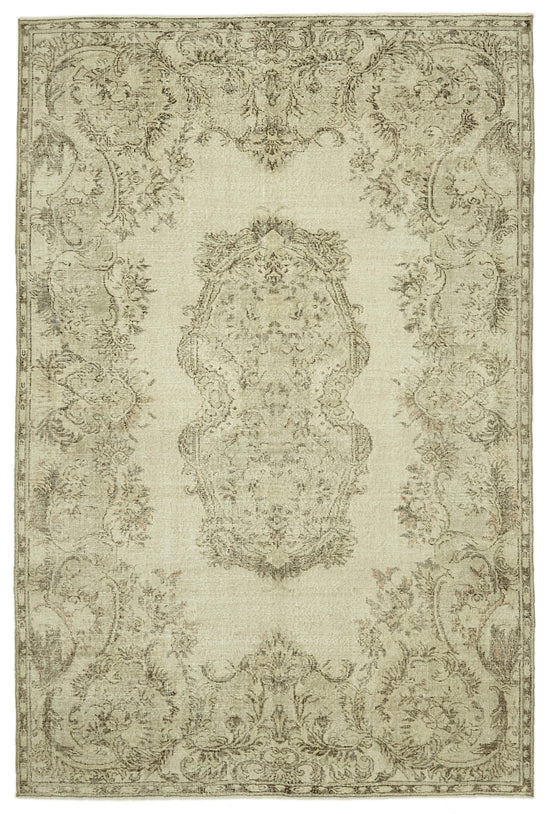 7x10 Beige Turkish Vintage Area Rug - 46089