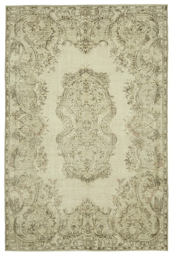 7x10 Beige Turkish Vintage Area Rug - 46089