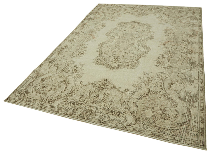 7x10 Beige Turkish Vintage Area Rug - 46089