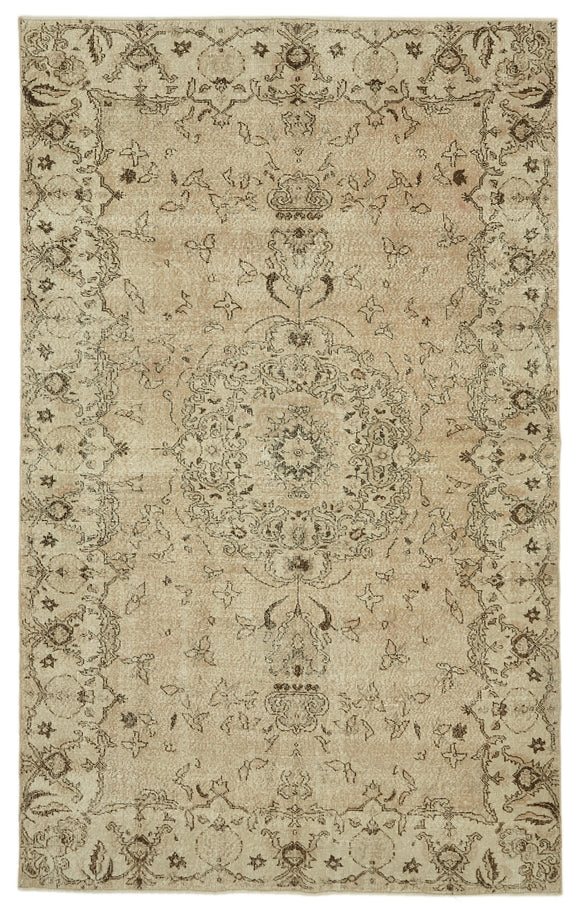6x10 Beige Turkish Vintage Area Rug - 46091