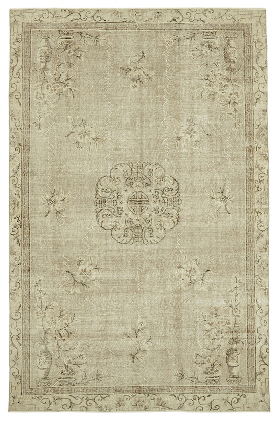 6x10 Beige Turkish Vintage Area Rug - 46092