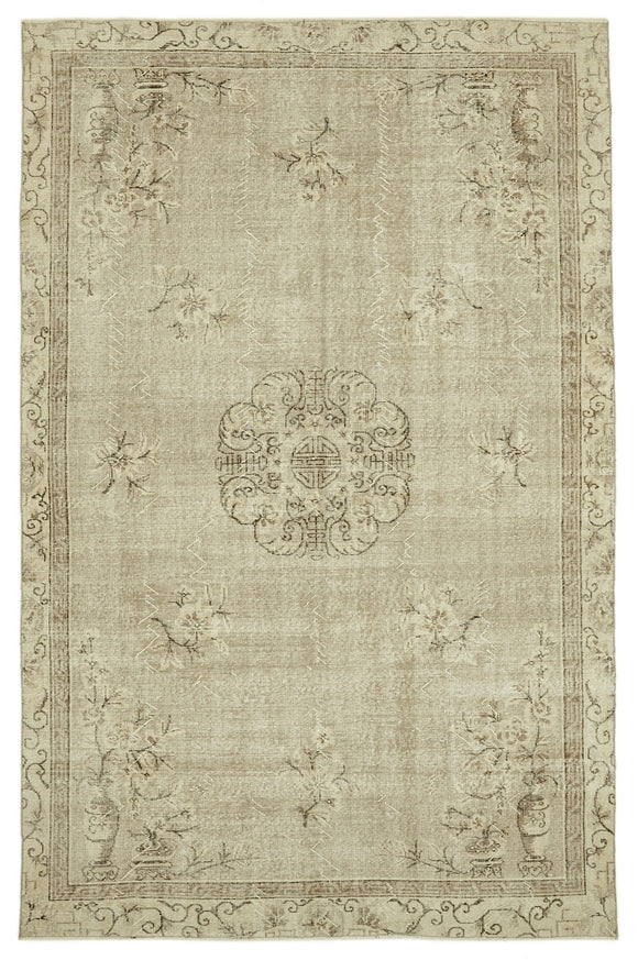 6x10 Beige Turkish Vintage Area Rug - 46092