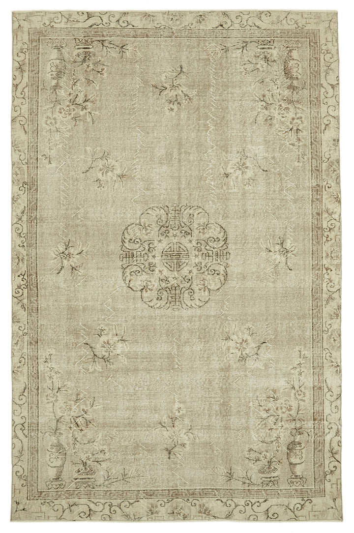 6x10 Beige Turkish Vintage Area Rug - 46092