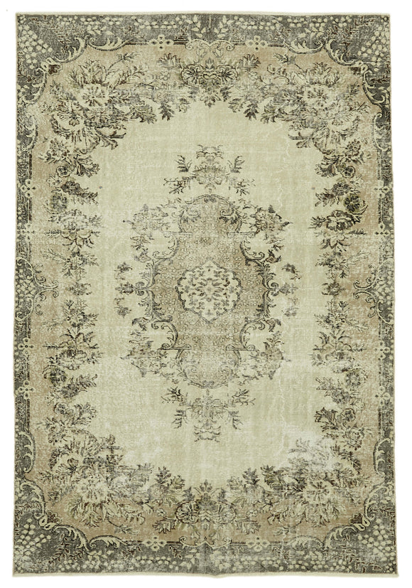 7x10 Beige Turkish Vintage Area Rug - 46093