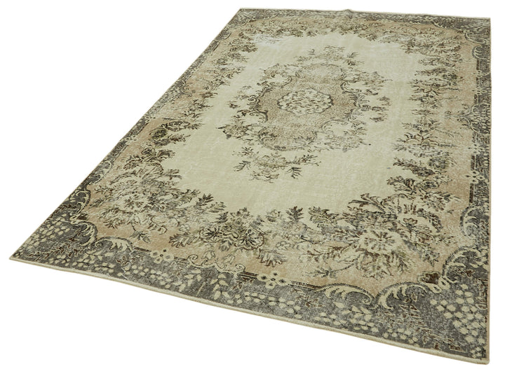 7x10 Beige Turkish Vintage Area Rug - 46093