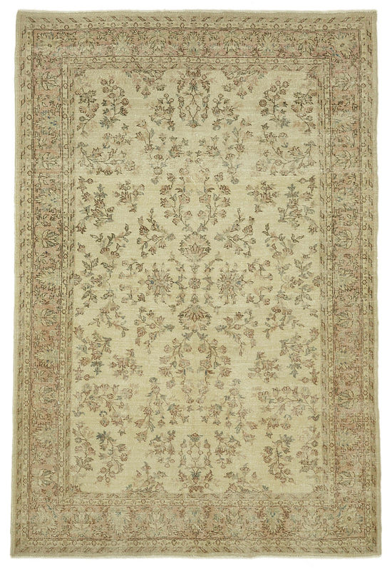 7x10 Beige Turkish Vintage Area Rug - 46098