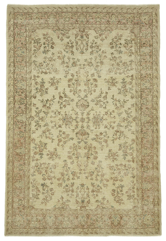 7x10 Beige Turkish Vintage Area Rug - 46098