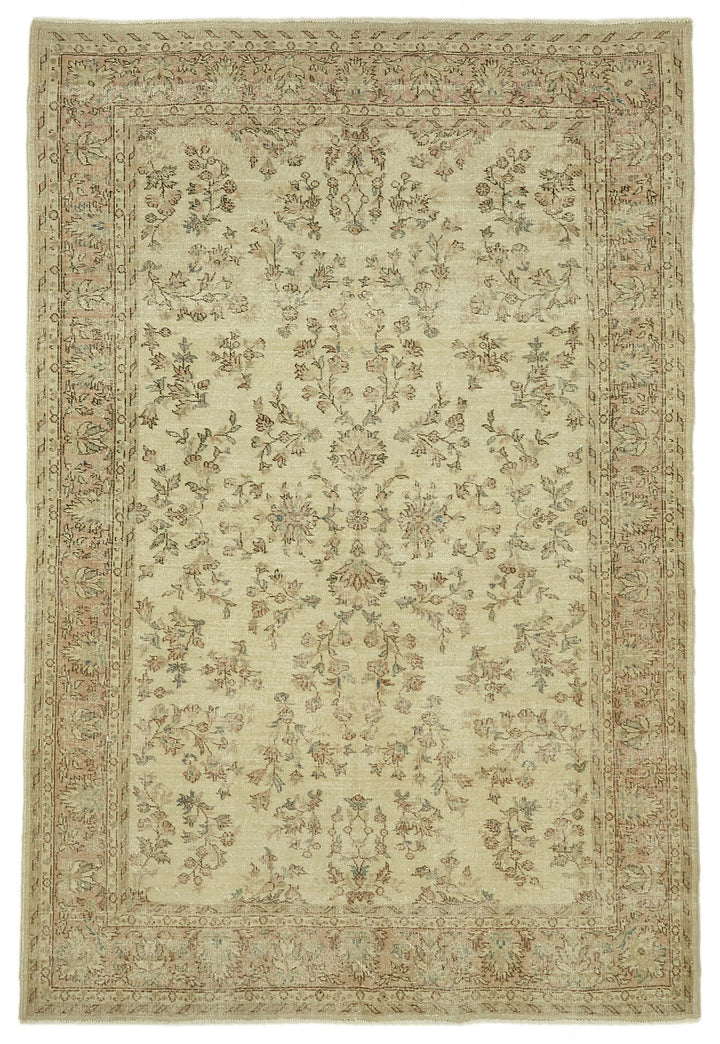 7x10 Beige Turkish Vintage Area Rug - 46098