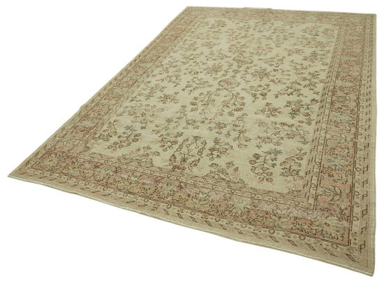 7x10 Beige Turkish Vintage Area Rug - 46098