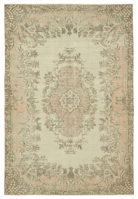 6x9 Beige Turkish Vintage Area Rug - 46102