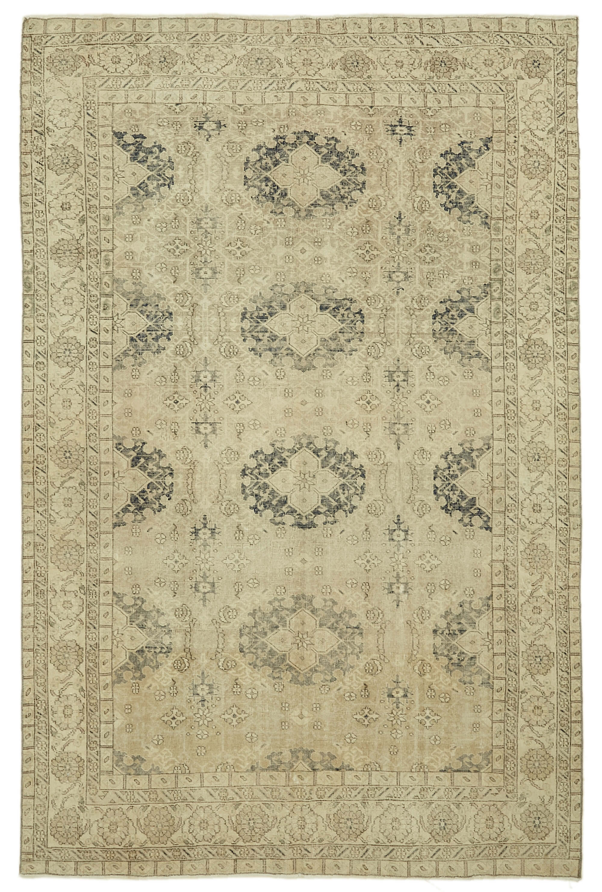 6x9 Beige Turkish Vintage Area Rug - 46104