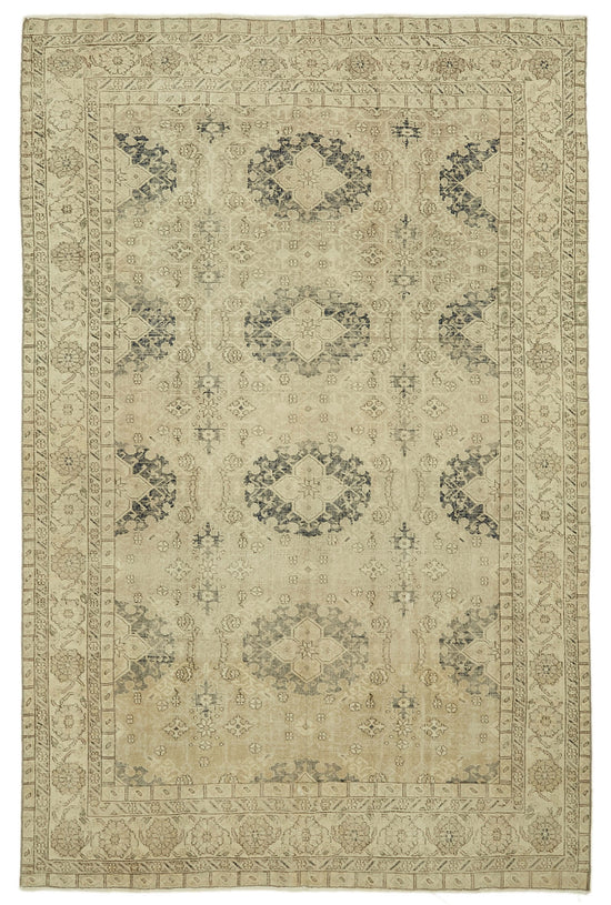6x9 Beige Turkish Vintage Area Rug - 46104