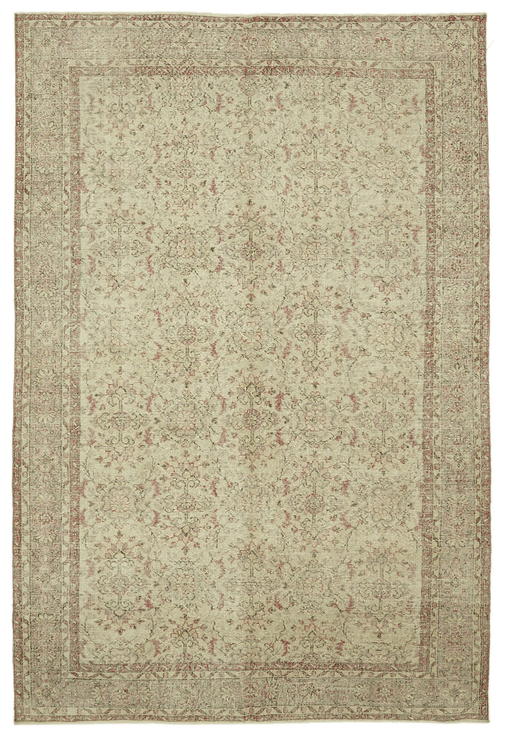 7x10 Beige Turkish Vintage Area Rug - 46105